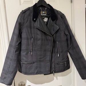 Barbour Black/Grey Plaid Asymmetric Moto Jacket NEW